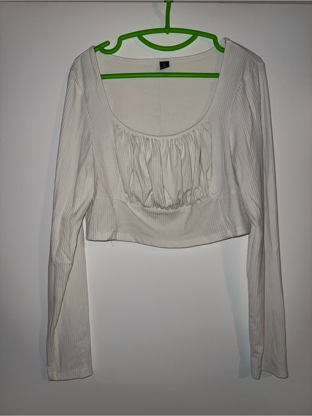 SHEIN White Ribbed Long-Sleeve Cropped Scoop Top